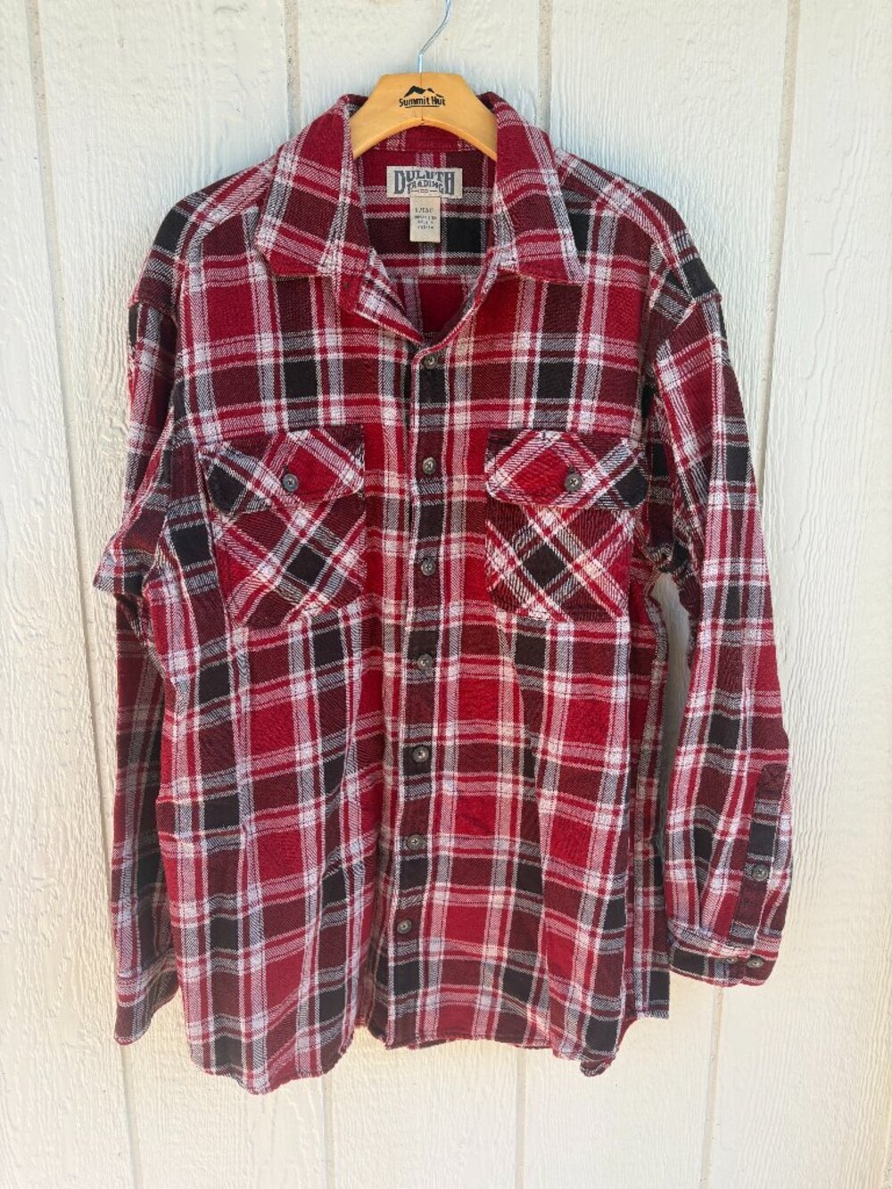 Duluth Trading Co Burlyweight Flannel Shirt Men's Large Tall Red Black Plaid